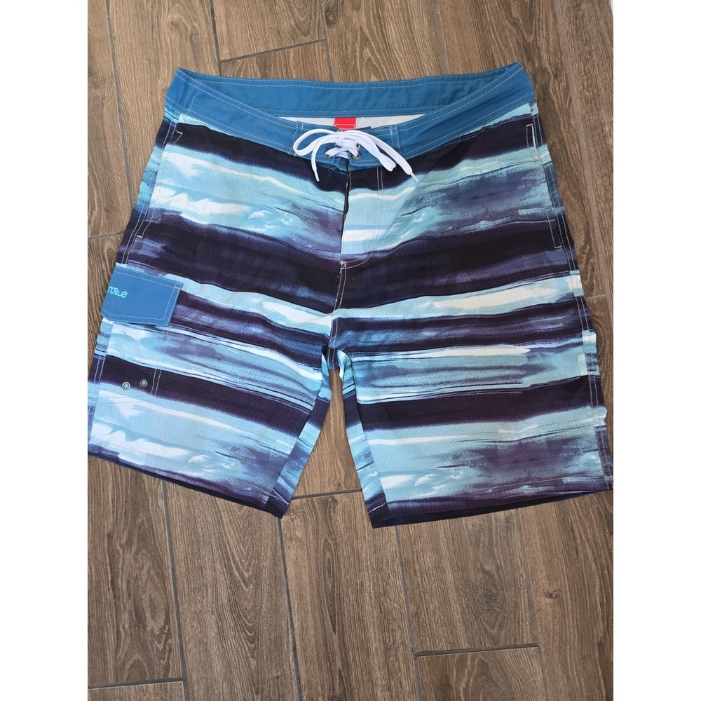 Nonwe Board Shorts Men 36 Blue Black White Striped Swim Trunks